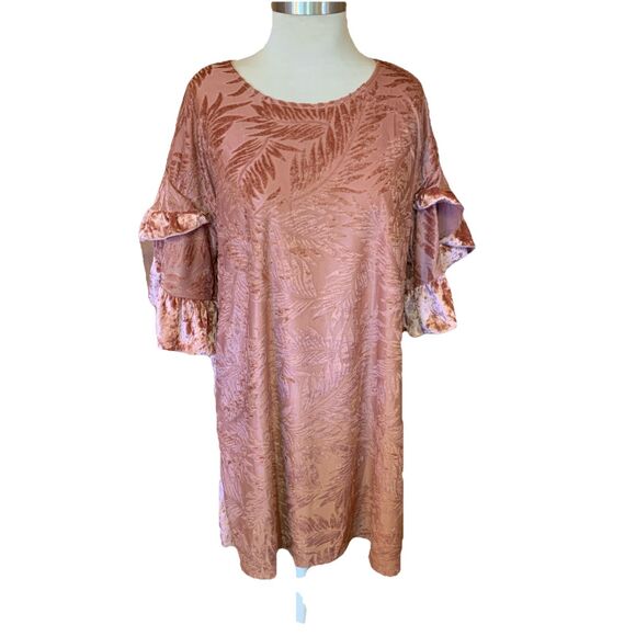 Umgee Burnout Velvet Dress Sz Medium/Large Flutter Sleeve Dusty Pink Fairycore - Picture 1 of 10